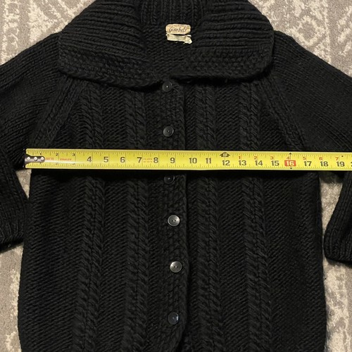 50s 60s Gimbels Women’s Wool Cardigan Sweater Chunky Hand Knit Black Sz S/M Flaw - Picture 9 of 12