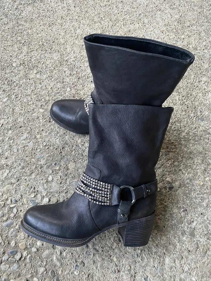 VERA WANG LAVENDER NATASHA LEATHER ANKLE JEWELED HEELED BOOTS BLACK 9.5 M EU 41 - Image 3 of 4