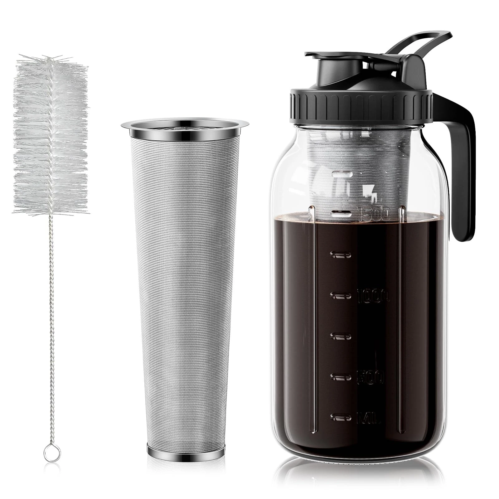 VA1KENE Cold Brew Coffee Maker 64oz, Iced with 304 Black
