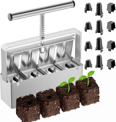 2'' Soil Blocker, 4-Cell Block Maker, Seed Pins, Comfy Handle