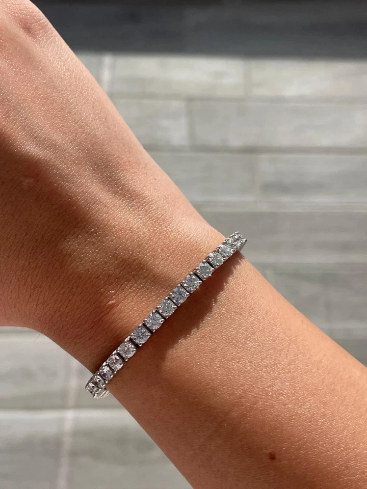 8.5CT Lab Created 7" Diamond Tennis Bracelet Round 10K White Gold For Women's - Image 3 of 4