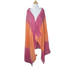 Pink and Orange Silver Metallic Glitter Accents Dupatta 73' X 42' Embellished