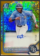 2022 BOWMAN CHROME ESTANLI CASTILLO GOLD SHIMMER REFRACTOR AUTO 47/50, RAYS