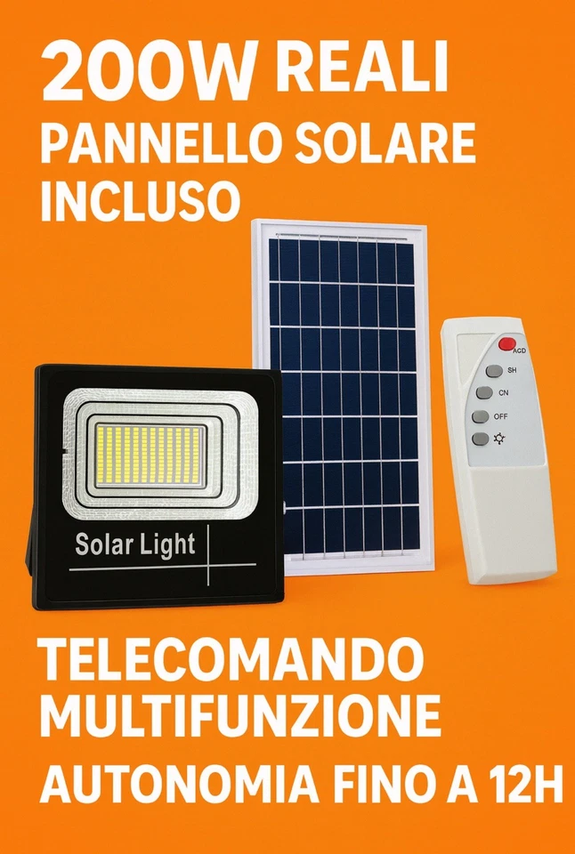 FARO Con Pannello Solare A LED 200W ESTERNO luce FREDDA con sensore crepuscolare - Immagine 3 di 4