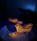 Pair of Vintage Amberina Daisy and Button Cadmium Glass Slippers