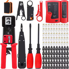 102-Piece Pass through Crimping Tool Kit with Cable Tester Wire Stripper Punch d