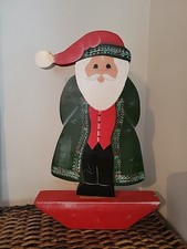 Vtg Artist Signed Folk Art Hand Painted Wooden Santa Christmas Decor 12" READ