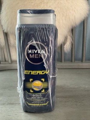 3 Pack Nivea Men Energy 3-in-1 Mint Extract 16.9 oz Body Wash Shampoo Shave