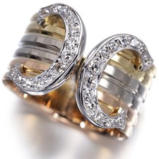 Auth Cartier Ring Diamond 2C Double C C2 Single-cut 3color LM EU53 K18