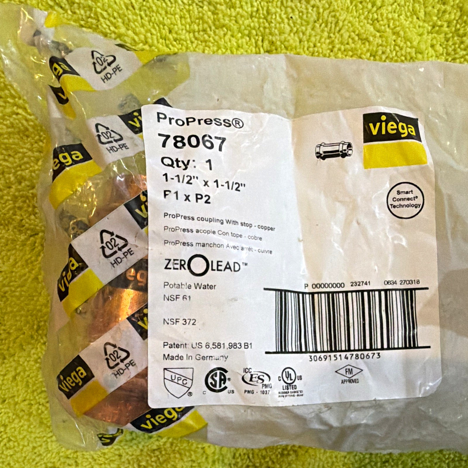 Viega ProPress 1-1/2 in Copper Coupling Stop Zero Lead Smart Connect 78067
