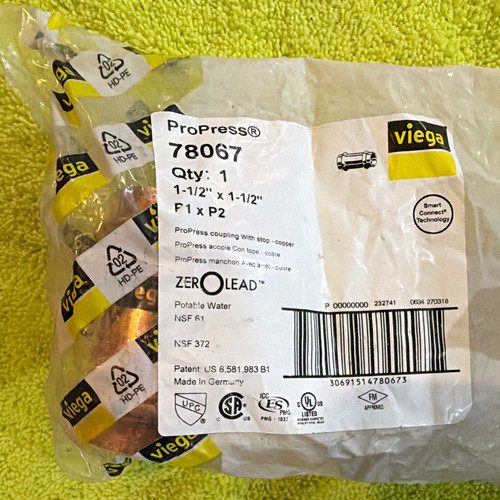Viega ProPress 1-1/2 in Copper Coupling Stop Zero Lead Smart Connect 78067