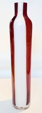 Tall Contemporary Leonardo Red & White Striped Glass Vase 15.5 Inches Tall