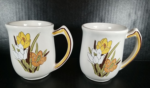 Set Of 2 Vintage Stoneware  Acsons Adela Tulip Coffee Mugs Cups USA Made