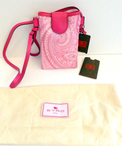 Etro Phone Bag Crossbody Holder Hot Pink Paisley Coated Fabric Small NWT