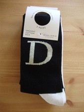 John Lewis 3 Paar Damensocken Bio-Baumwolle reichhaltiges Alphabet Buchstabe "D" Einheitsgröße