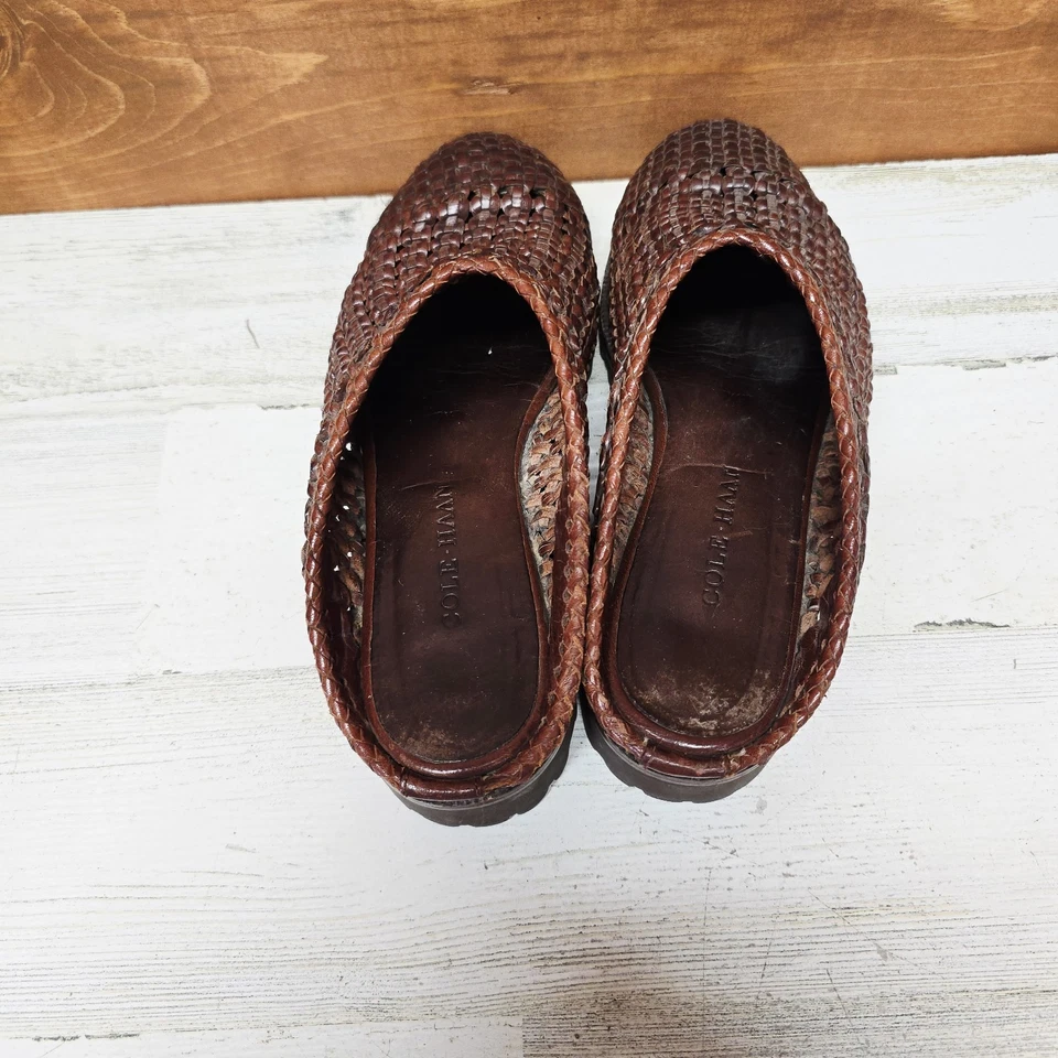Zuecos tejidos vintage de cuero marrón Cole Haan Country 7,5 B para mujer Foto 4 de 4