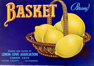 Original Vintage Fruit Crate Label Basket Brand Lemons   Lemon Cove, California