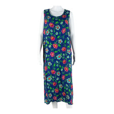 IMPRESSIONS Womens Shift Dress Blue Floral Sleeveless Midi L