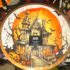 Spooky Hollow Haunted House Wooden Serving Bowl Round Multicolor Halloween