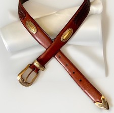 Fossil Genuine Leather Belt Men s 36 90 Braided Gold Medallions Tip