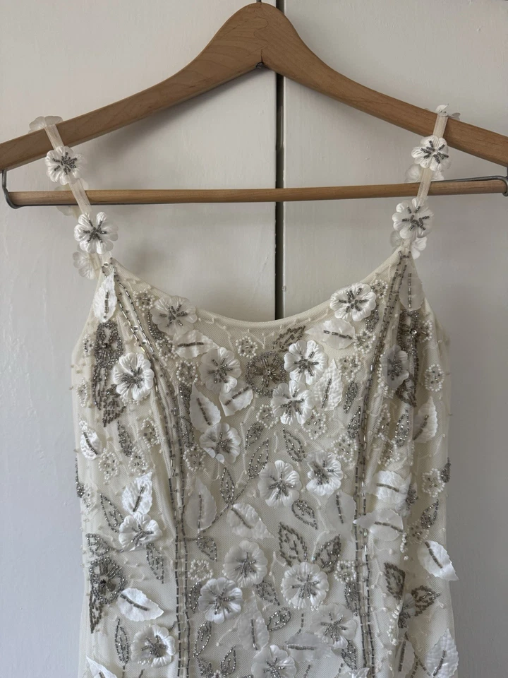 Vestido vintage Y2K con apliques de caché bordado, cuentas talla 2, panel inferior transparente Foto 2 de 4