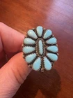 Native American Vintage  Sterling Silver Petit Point Block Turquoise Ring 7 3/4