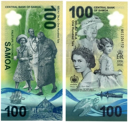 2026 Samoa 100 Tala Anniversary Of Queen Elizabeth II Polymer Banknote P56