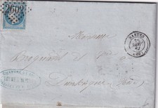 🦬Lettre avec N°22 - 20 c Bleu Empire - Ob Los. GC 2602 Nantes pour Dunkerque🦬