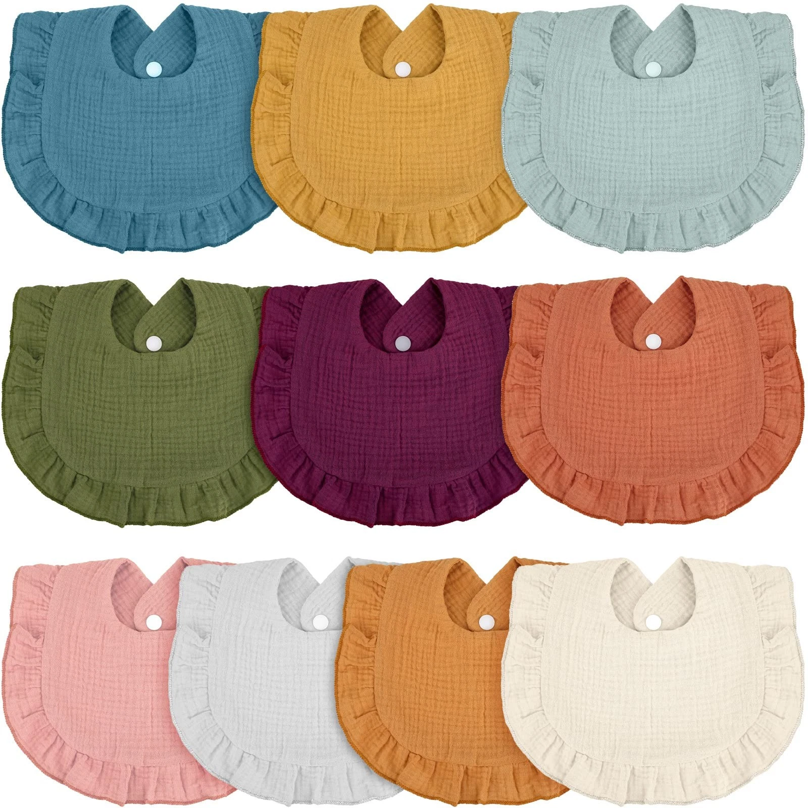 10 Baby Muslin Bibs - Soft Cotton Bandana Drool Bibs for Newborns & Toddlers