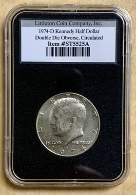1974D Kennedy Half Dollar Double Die Obverse Circulated. Littleton Coin Company