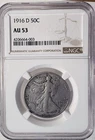 1916-D Walking Liberty Half Dollar, AU53, NGC. (13548)