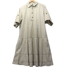 MNG Mango Vintage 2005 Beige 100% Cotton Shirt Dress Size M Tiered Skirt Safari