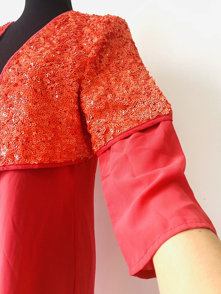 Cárdigan Sass & Bide Talla 10 Lentejuelas Top Mangas 3/4 Color Naranja Largo Foto 4 de 4