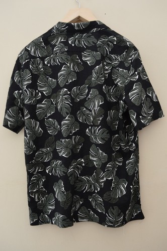 M&S Collection Mens Linen Blend Leaf Easy Iron Black Mix Shirt Sz M , L, XL - Picture 2 of 2
