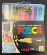 Uni Posca Paint Marker 1.3mm Fine Tip Pen (PC-3M) - Set of 8 Pastel Colours