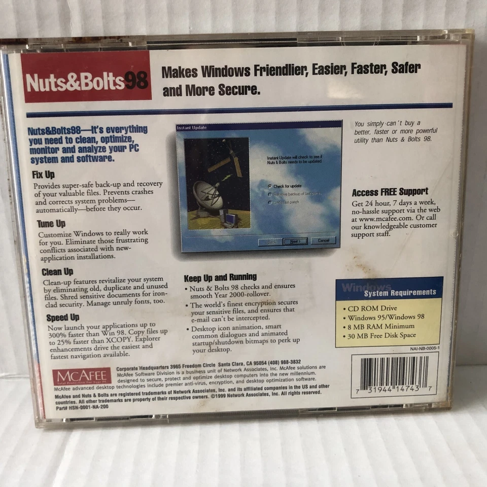 McAFEE Nuts & Bolts 98, Utility Suite for Windows 95/98 | NEW, UNOPENED - Image 2 of 2