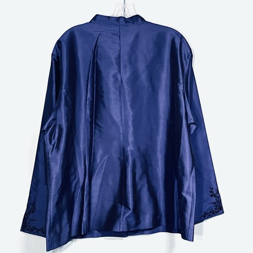 Camicetta Coldwater Creek blu 100% seta bottoni donna XL ricamata ispirazione asiatica - Foto 2 di 10