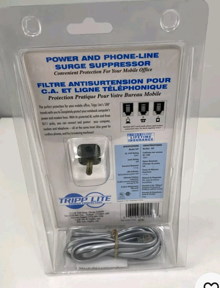 Tripp Lite SMP Notebook Computer Surge Suppressor with RJ11 line NEW in Box - Image 3 of 4
