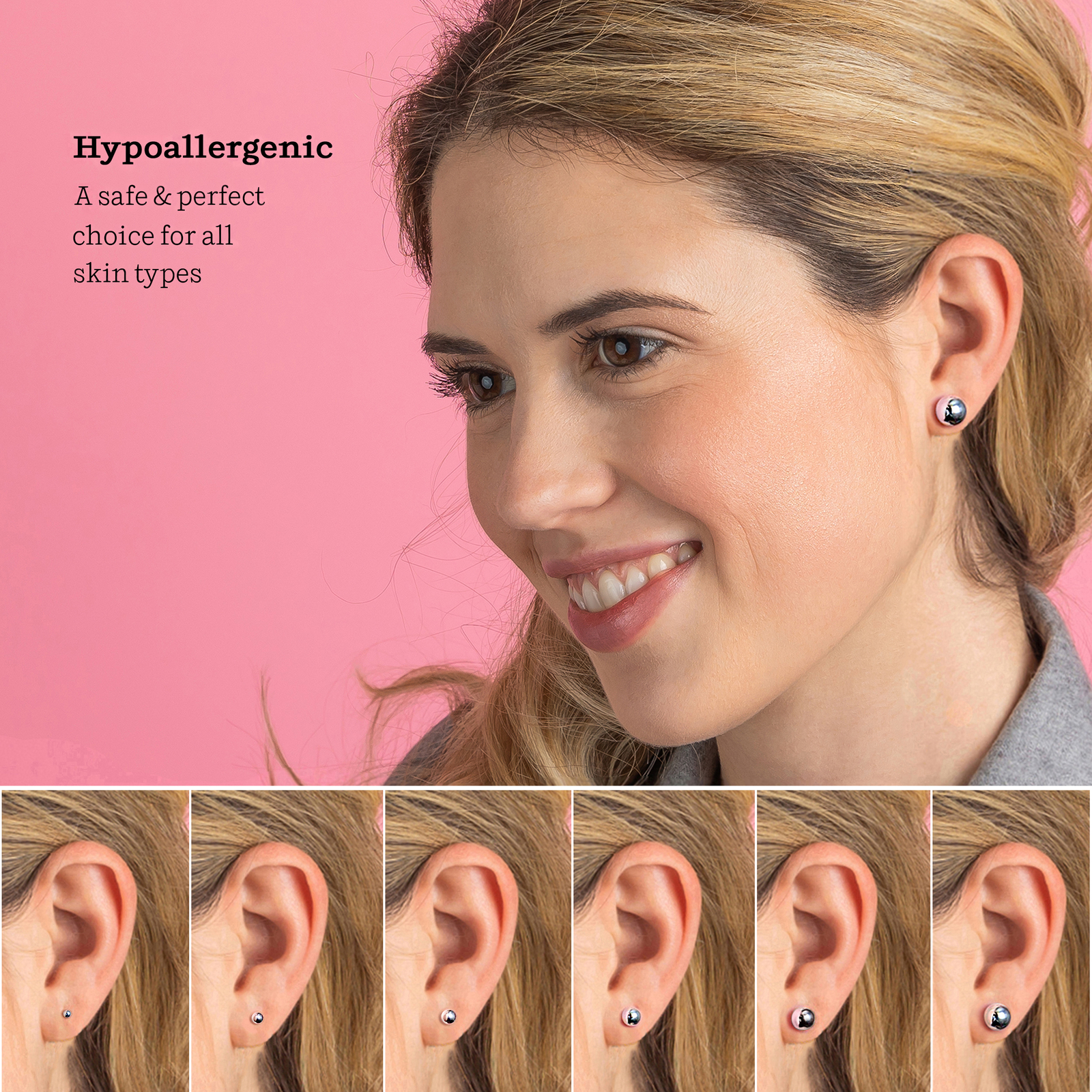 925 Sterling Silver High Polish Smooth Round Ball Stud Earring 7Size