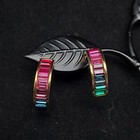 Rainbow Rhinestone Hoop Earrings Huggie Small Colorful Pierced Ears