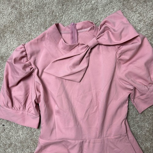 Vestido rosa para muñeca bebé Bubble Gum, línea A, manga abullonada, lazo de gran tamaño, hasta la rodilla - Imagen 4 de 6