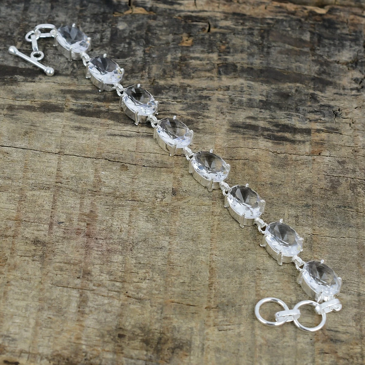Bracciale A Catena In Argento Sterling 925 Con Cristalli Topazio Blu E Fumé - Lunghezza Regolabile 17-22 Cm - Gioiello Delicato Donna
