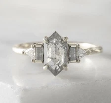 Salt and Pepper Moissanite Engagement Ring Five Stone Ring Wedding Ring