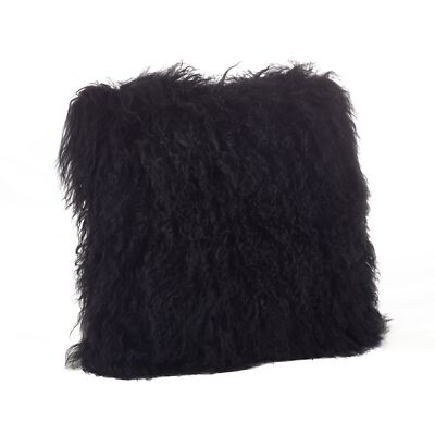 SARO LIFESTYLE 100% Wool Mongolian Lamb Fur Throw Pillow with Poly Filling 16''