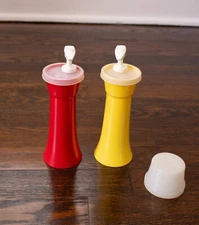 Vintage Tupperware Ketchup & Mustard Condiment Dispensers One Lid