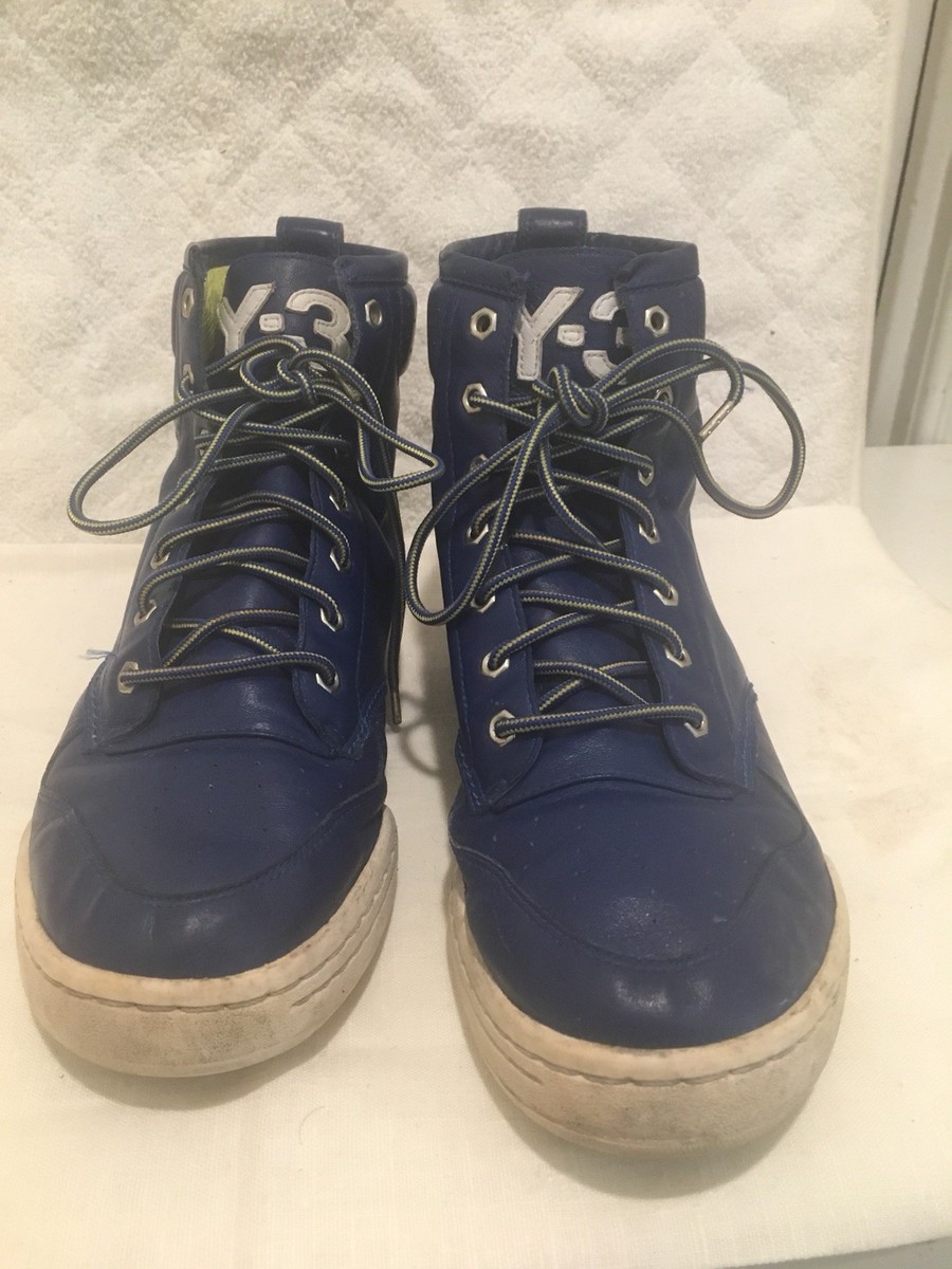 靴 09ss y-3 All leather hitop sneaker YOHJI YAMAMOTO Y-3 HIGH TOP SNEAKERS ALL BLUE LEATHER SHOES SZ 9