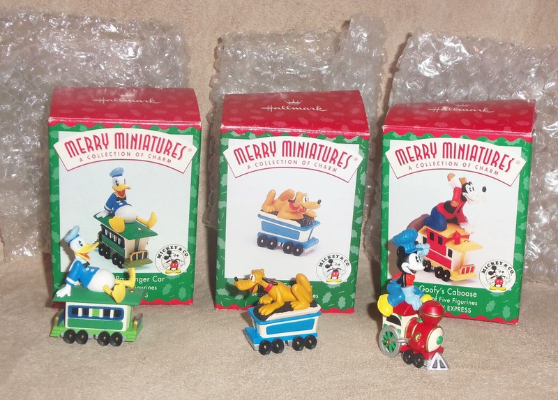 3 w Box 1998 Hallmark Merry Miniatures Mickey Express Train Disney Christmas