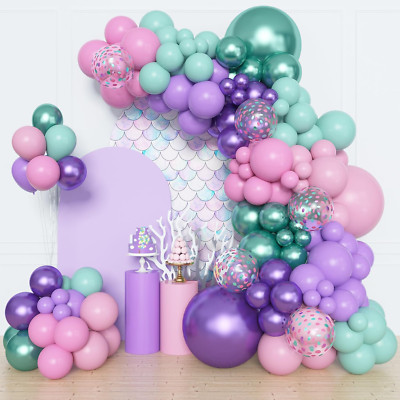 Kit de guirnalda de globos sirena 153 piezas, morado, rosa, verde, confeti