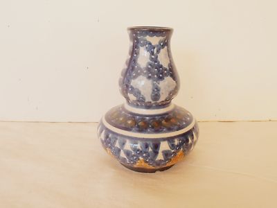 OLD Bunslau Peacock eye spongeware Pottery vase Paul Schreier Bischofwerda 1920