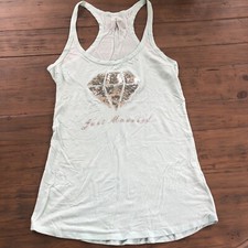 Victorias Secret Just Married Bride Tank Top M Racerback Light Blue Sequin